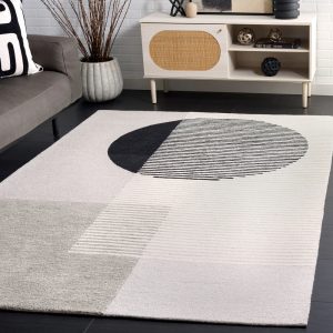 RG-19 Modern Contemporary Geometric Wool Black/Ivory Handtufted Handmade Rug