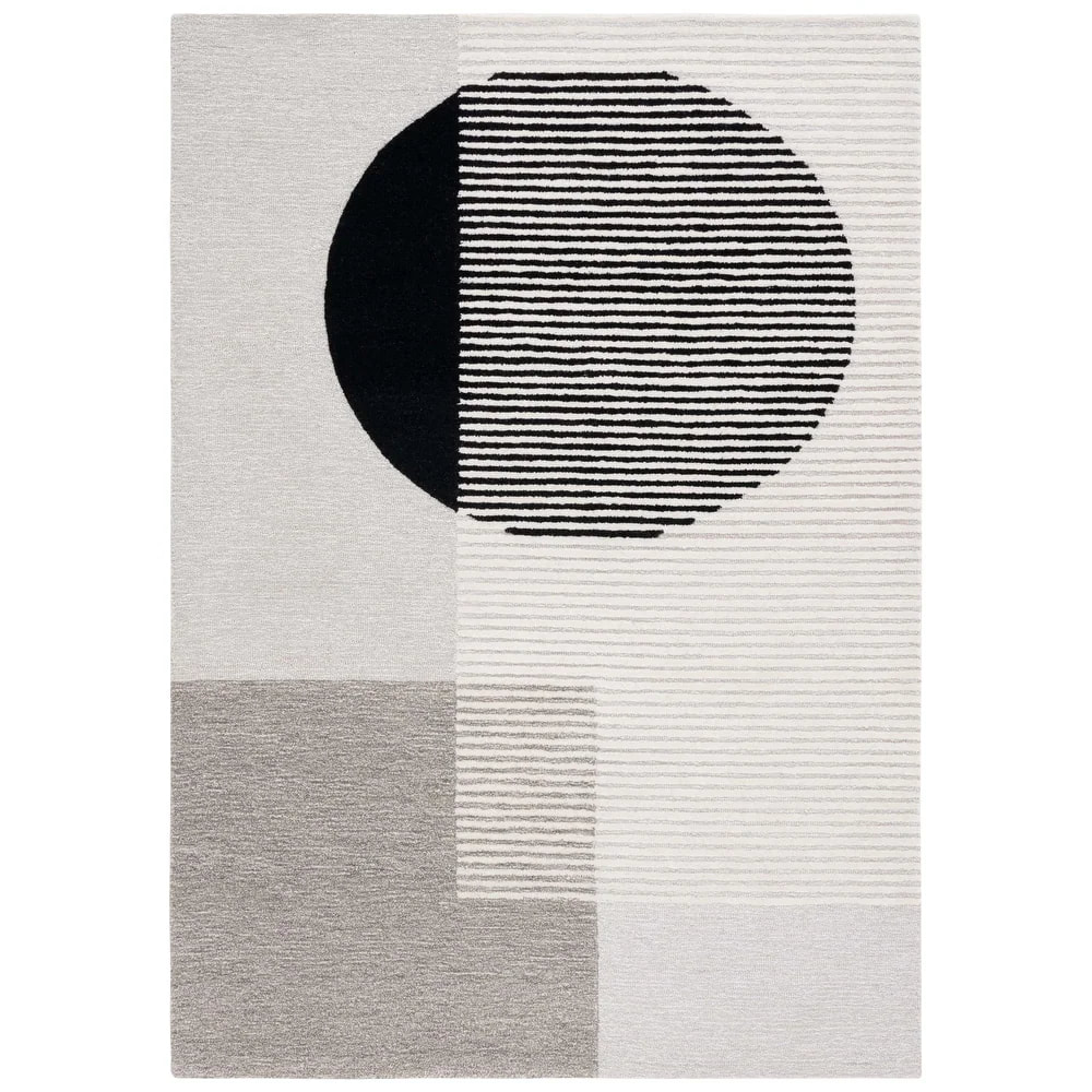 RG-19 Modern Contemporary Geometric Wool Black/Ivory Handtufted Handmade Rug - Image 4