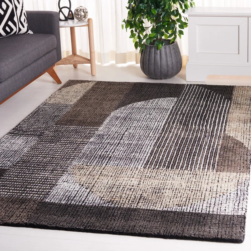 RG-20 Mid-Century Modern Geometric Wool Black/Gray Handtufted Handmade Rug