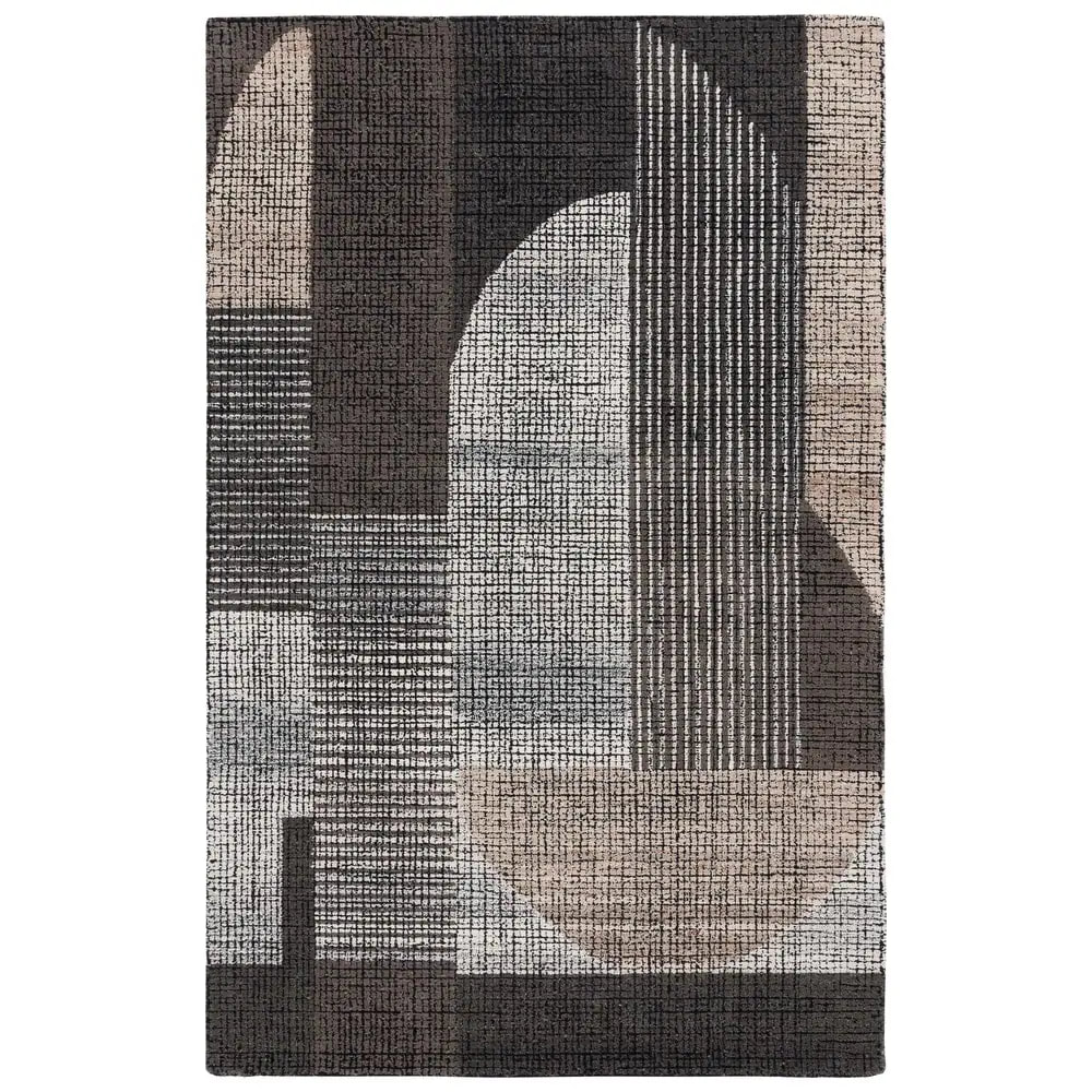 RG-20 Mid-Century Modern Geometric Wool Black/Gray Handtufted Handmade Rug - Image 5