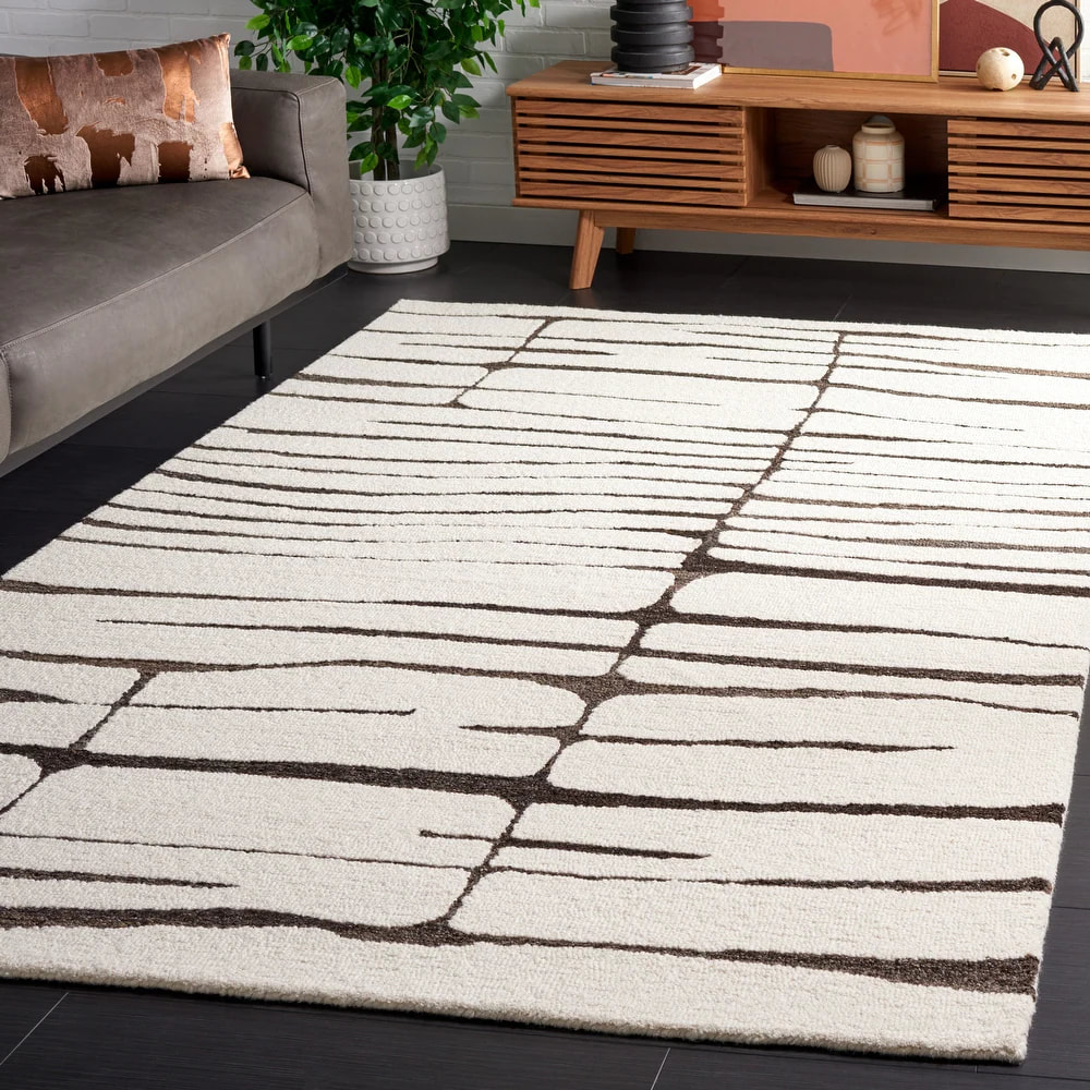 RG-21 Modern Contemporary Geometric Wool Ivory/Brown Handtufted Handmade Rug