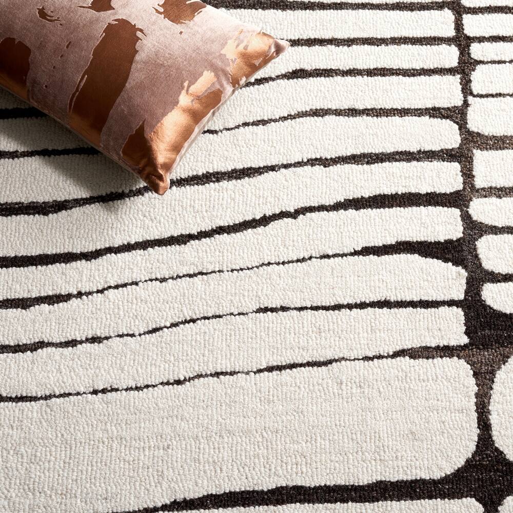 RG-21 Modern Contemporary Geometric Wool Ivory/Brown Handtufted Handmade Rug - Image 2