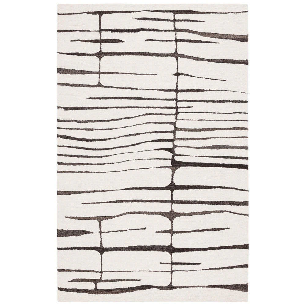 RG-21 Modern Contemporary Geometric Wool Ivory/Brown Handtufted Handmade Rug - Image 3