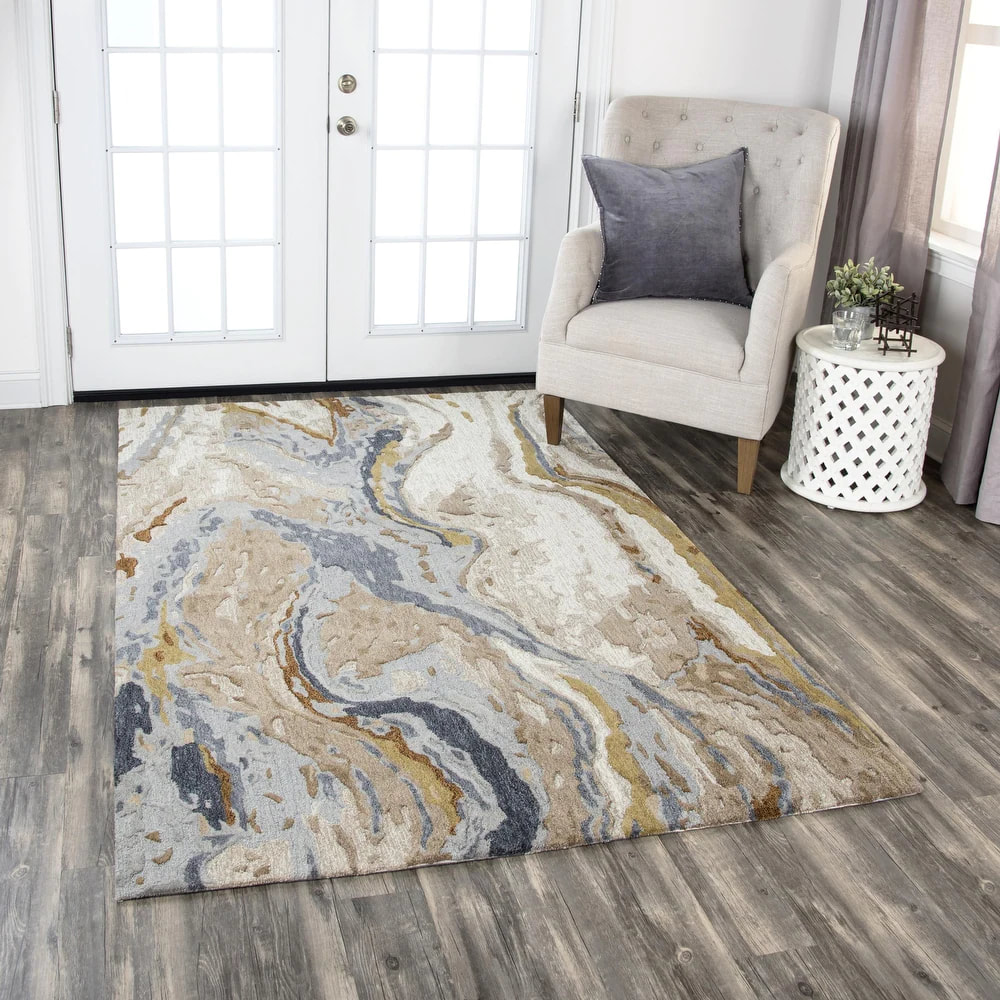 RG-23 Modern Contemporary Abstract Wool Beige/Gold Handtufted Handmade Rug
