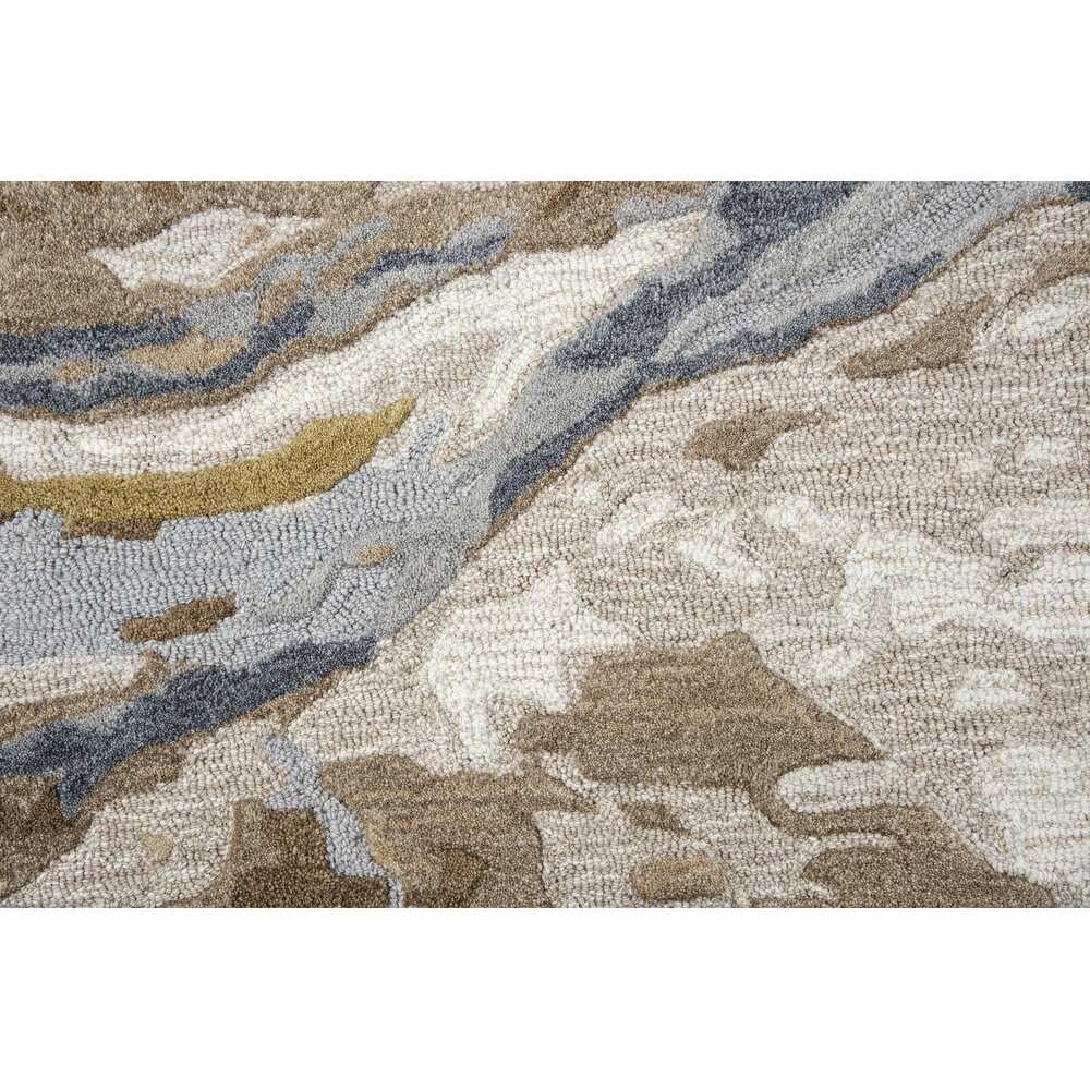 RG-23 Modern Contemporary Abstract Wool Beige/Gold Handtufted Handmade Rug - Image 2