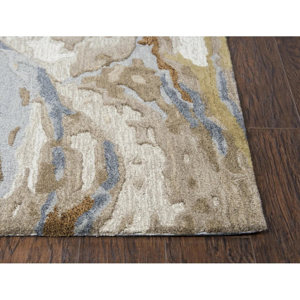 RG-23 Modern Contemporary Abstract Wool Beige/Gold Handtufted Handmade Rug - Image 3