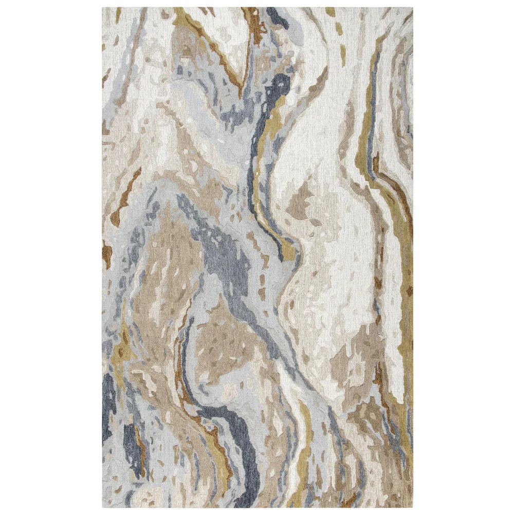 RG-23 Modern Contemporary Abstract Wool Beige/Gold Handtufted Handmade Rug - Image 4
