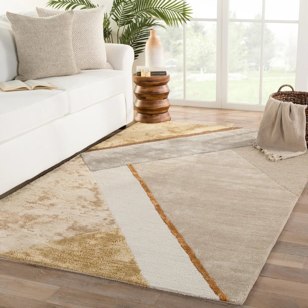 RG-24 Modern Contemporary Geometric Wool Yellow Handtufted Handmade Rug