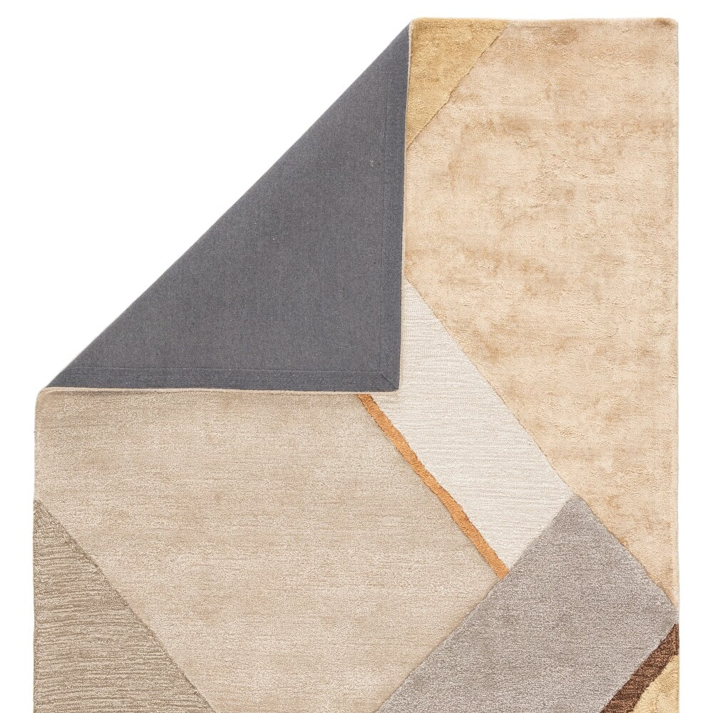 RG-24 Modern Contemporary Geometric Wool Yellow Handtufted Handmade Rug - Image 4