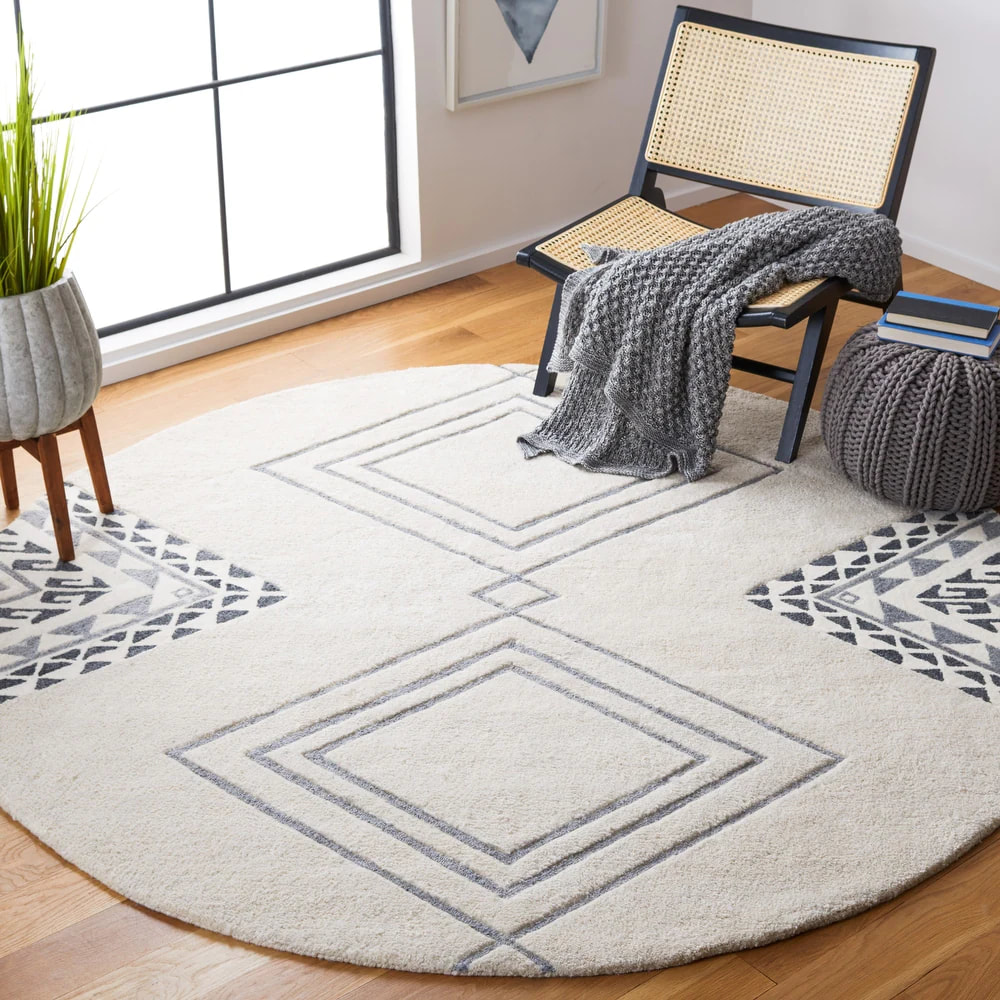 RG-30 Transitional Geometric Wool Ivory/Gray Handtufted Handmade Rug