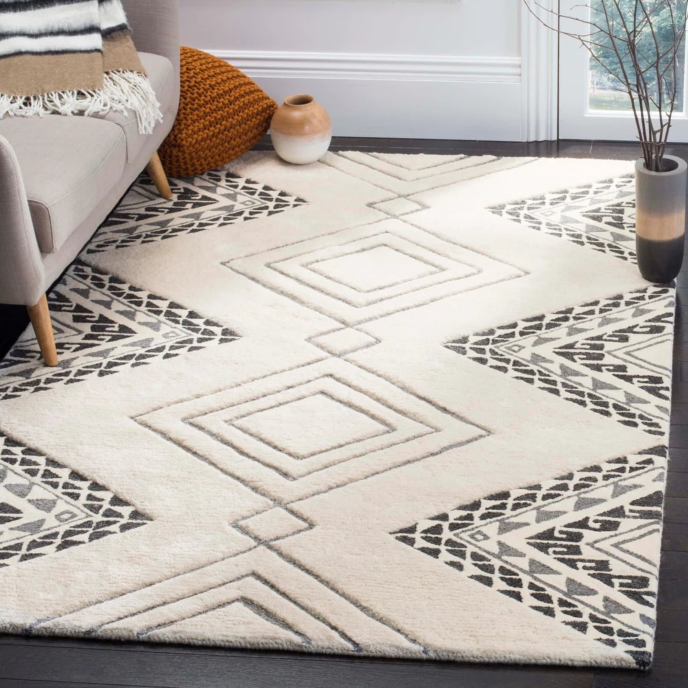 RG-30 Transitional Geometric Wool Ivory/Gray Handtufted Handmade Rug - Image 4