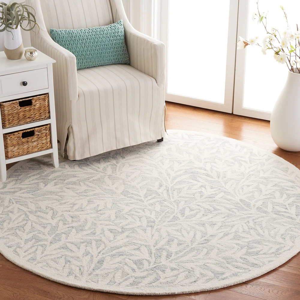 RG-32 French Country Floral Wool & Viscose Ivory Handtufted Handmade Rug - Image 2