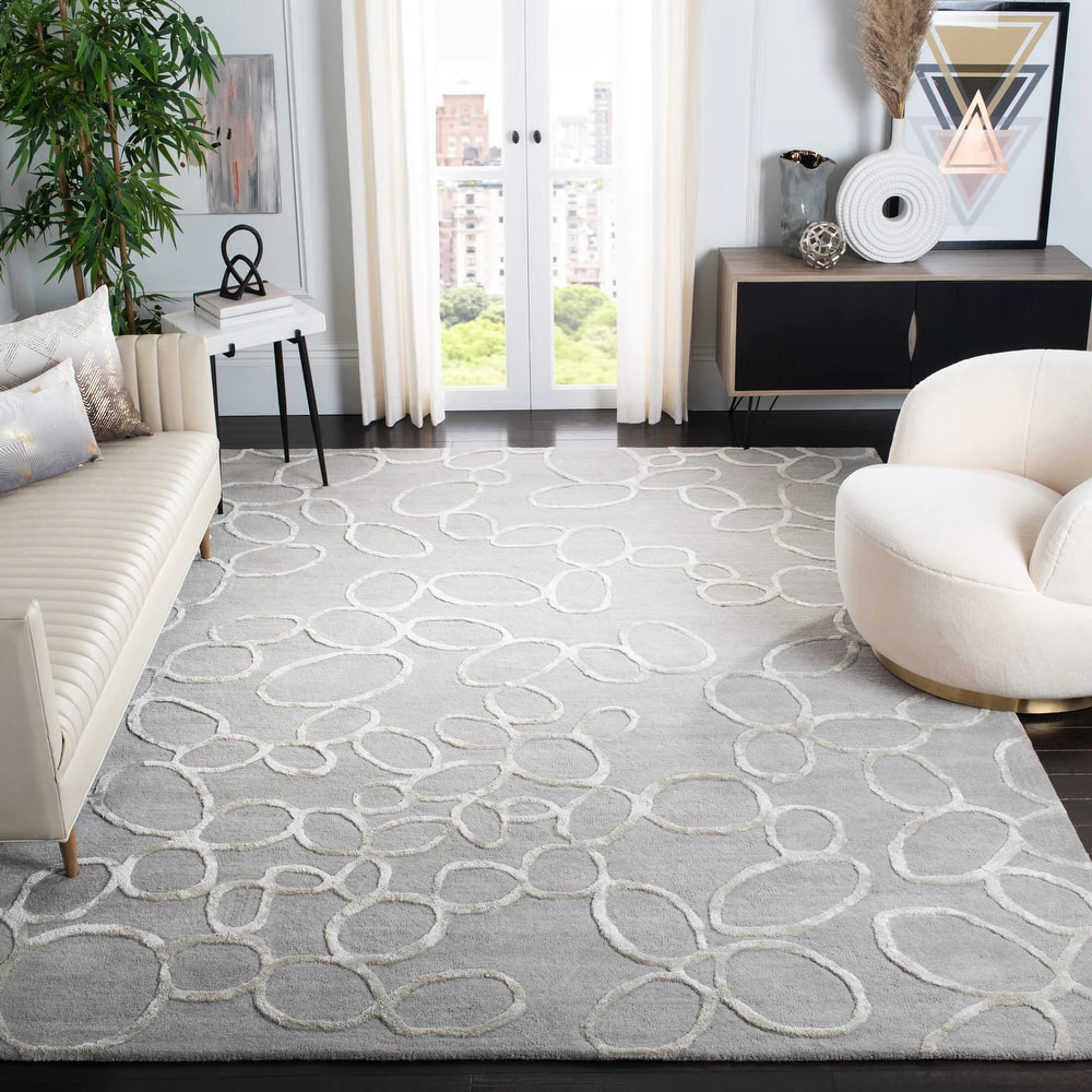 RG-33 Modern Contemporary Geometric Wool & Viscose Gray Handtufted Handmade Rug