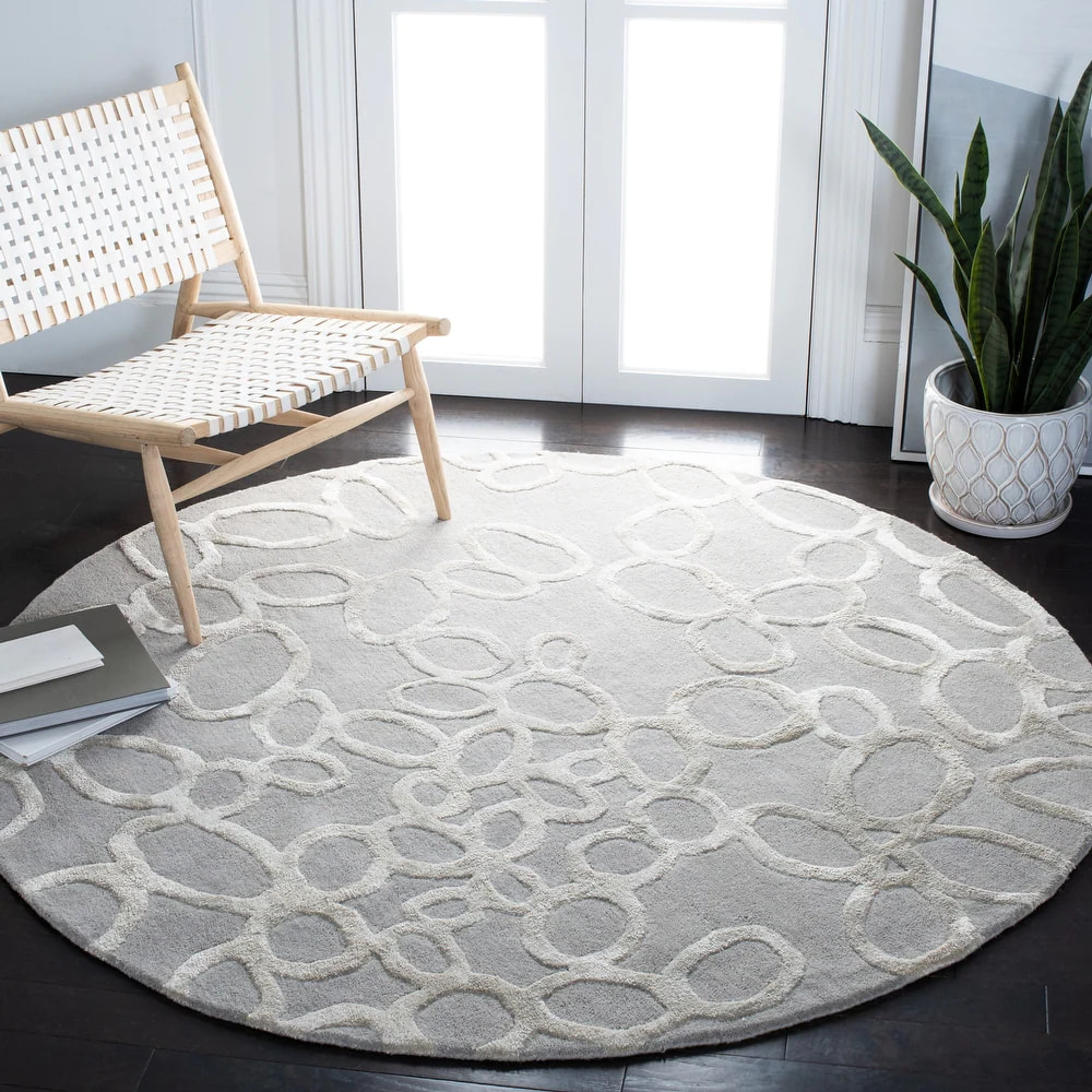 RG-33 Modern Contemporary Geometric Wool & Viscose Gray Handtufted Handmade Rug - Image 3