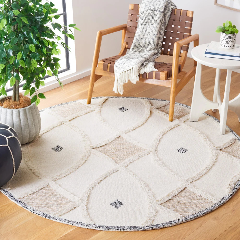RG-34 Moroccan Tribal Wool Ivory/Brown Handknotted Handmade Rug