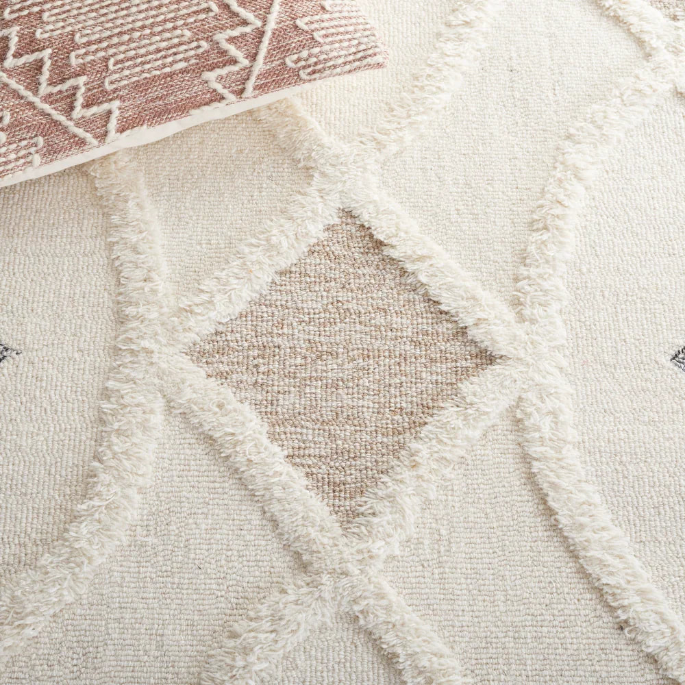 RG-34 Moroccan Tribal Wool Ivory/Brown Handknotted Handmade Rug - Image 2