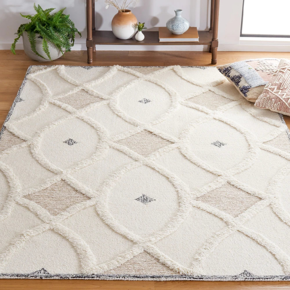 RG-34 Moroccan Tribal Wool Ivory/Brown Handknotted Handmade Rug - Image 3