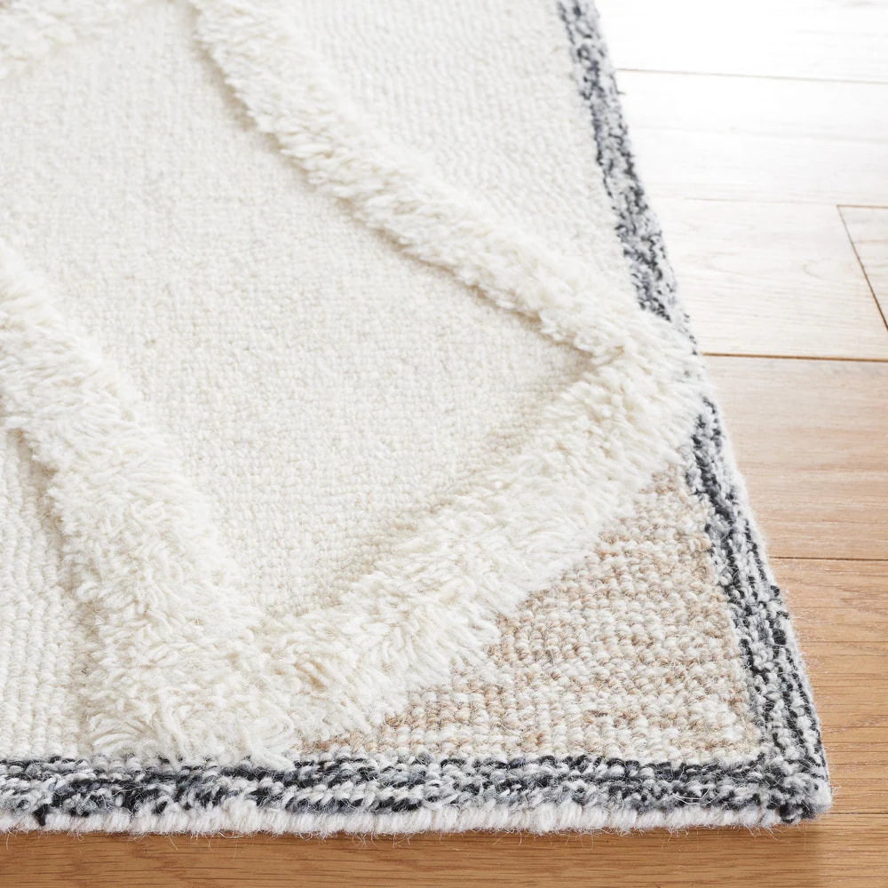 RG-34 Moroccan Tribal Wool Ivory/Brown Handknotted Handmade Rug - Image 4
