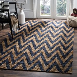 RG-37 Casual Geometric Jute Dark Blue/Natural Handknotted Handmade Rug