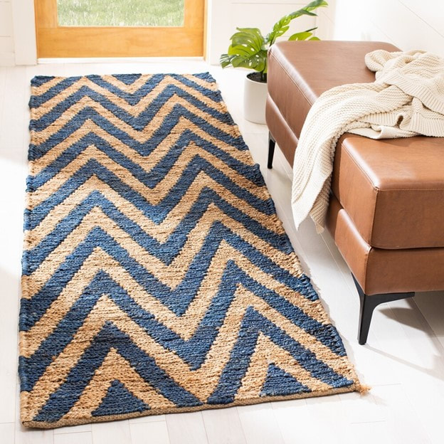 RG-37 Casual Geometric Jute Dark Blue/Natural Handknotted Handmade Rug - Image 3