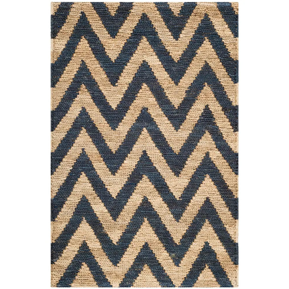 RG-37 Casual Geometric Jute Dark Blue/Natural Handknotted Handmade Rug - Image 4