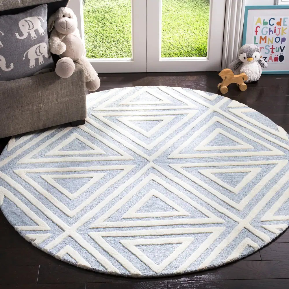 RG-38 Kids & Tween Geometric Wool Blue Handtufted Handmade Rug - Image 3