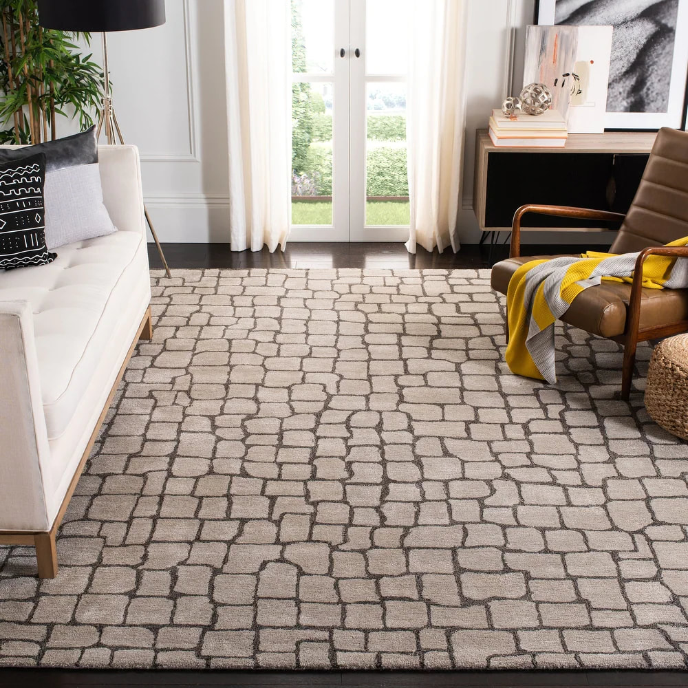 RG-40 Modern Contemporary Geometric Wool Beige Handtufted Handmade Rug