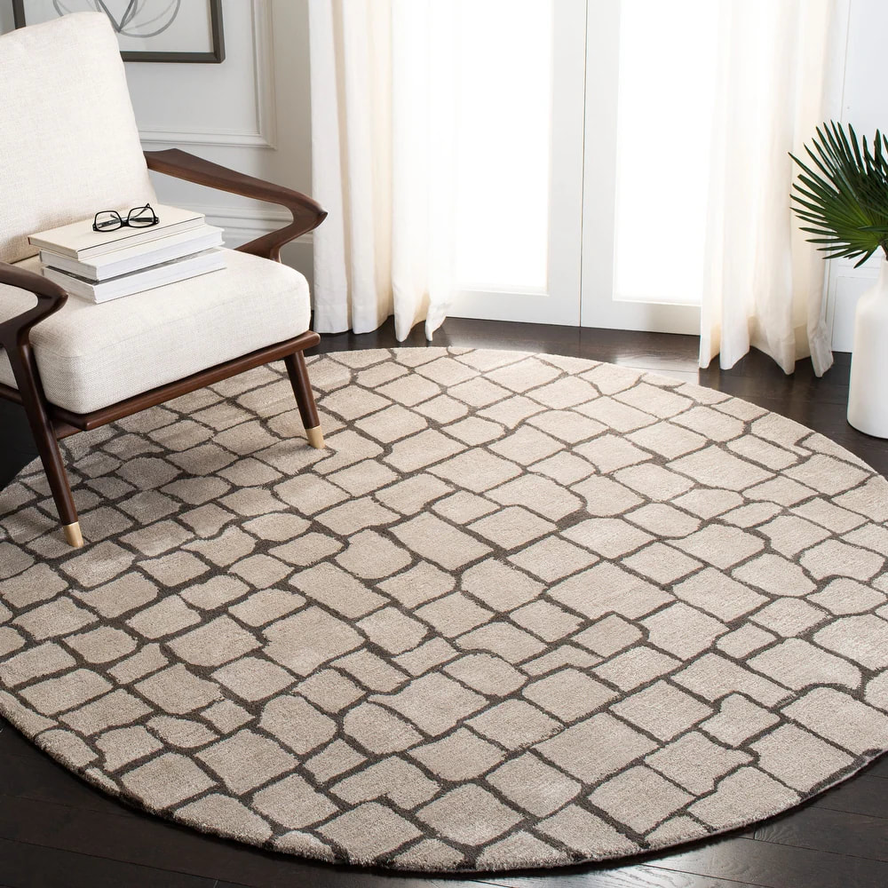 RG-40 Modern Contemporary Geometric Wool Beige Handtufted Handmade Rug - Image 3