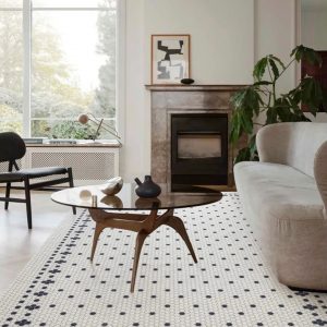 RG-41 French Country Geometric Wool White/Dark Blue Handknotted Handmade Rug