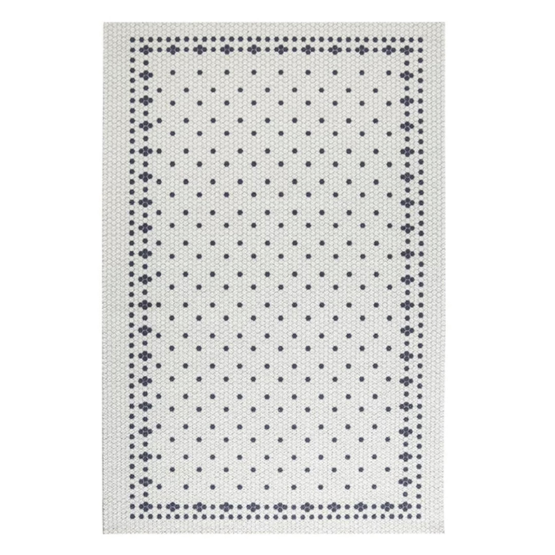 RG-41 French Country Geometric Wool White/Dark Blue Handknotted Handmade Rug - Image 6