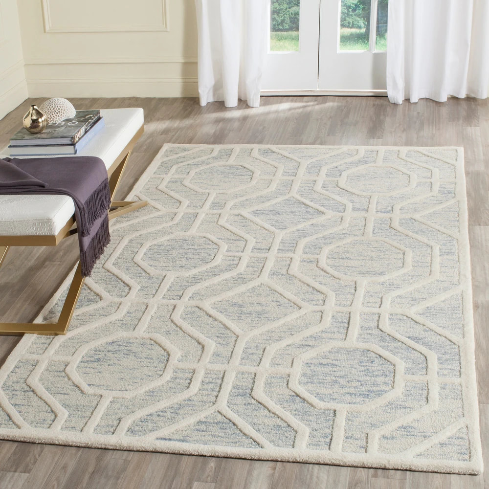 RG-42 Modern Contemporary Geometric Wool Light Blue/Ivory Handtufted Handmade Rug