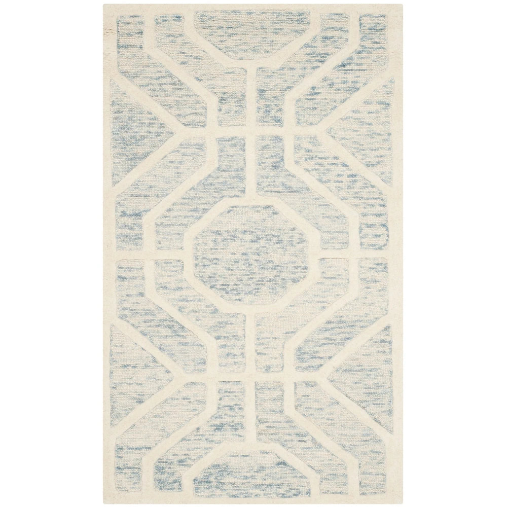 RG-42 Modern Contemporary Geometric Wool Light Blue/Ivory Handtufted Handmade Rug - Image 4