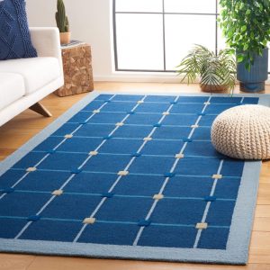 RG-44 Mid-Century Modern Geometric Wool Blue Handtufted Handmade Rug