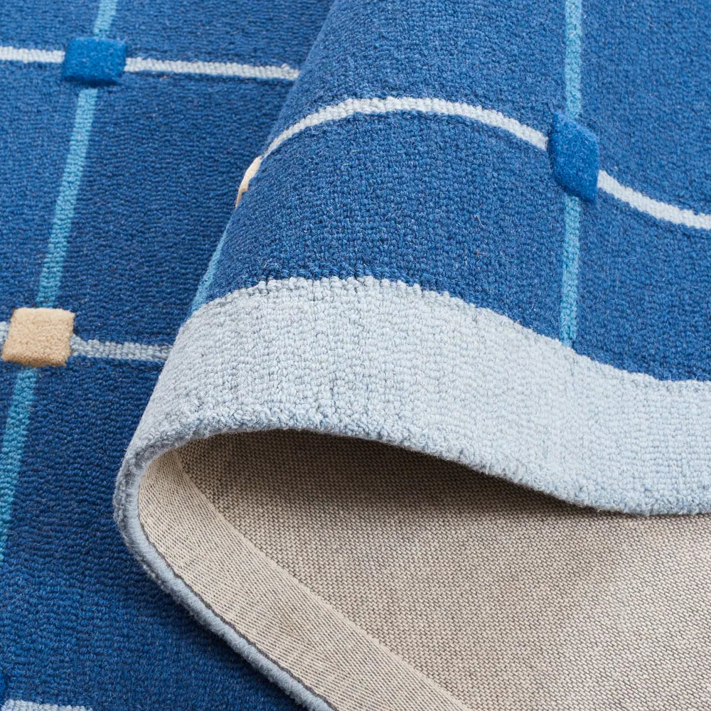 RG-44 Mid-Century Modern Geometric Wool Blue Handtufted Handmade Rug - Image 2