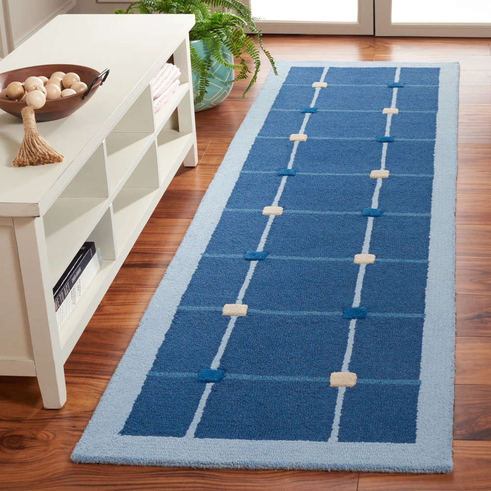 RG-44 Mid-Century Modern Geometric Wool Blue Handtufted Handmade Rug - Image 3