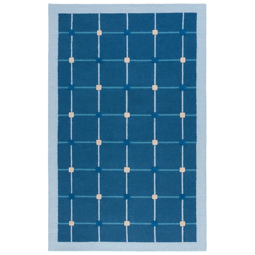 RG-44 Mid-Century Modern Geometric Wool Blue Handtufted Handmade Rug - Image 4