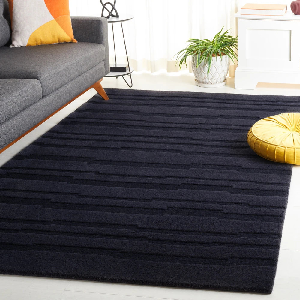 RG-45 Transitional Geometric Wool Black Handtufted Handmade Rug