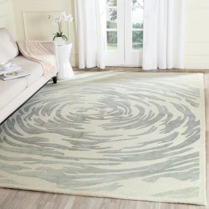 RG-46 Modern Contemporary Floral Viscose Ivory Handtufted Handmade Rug
