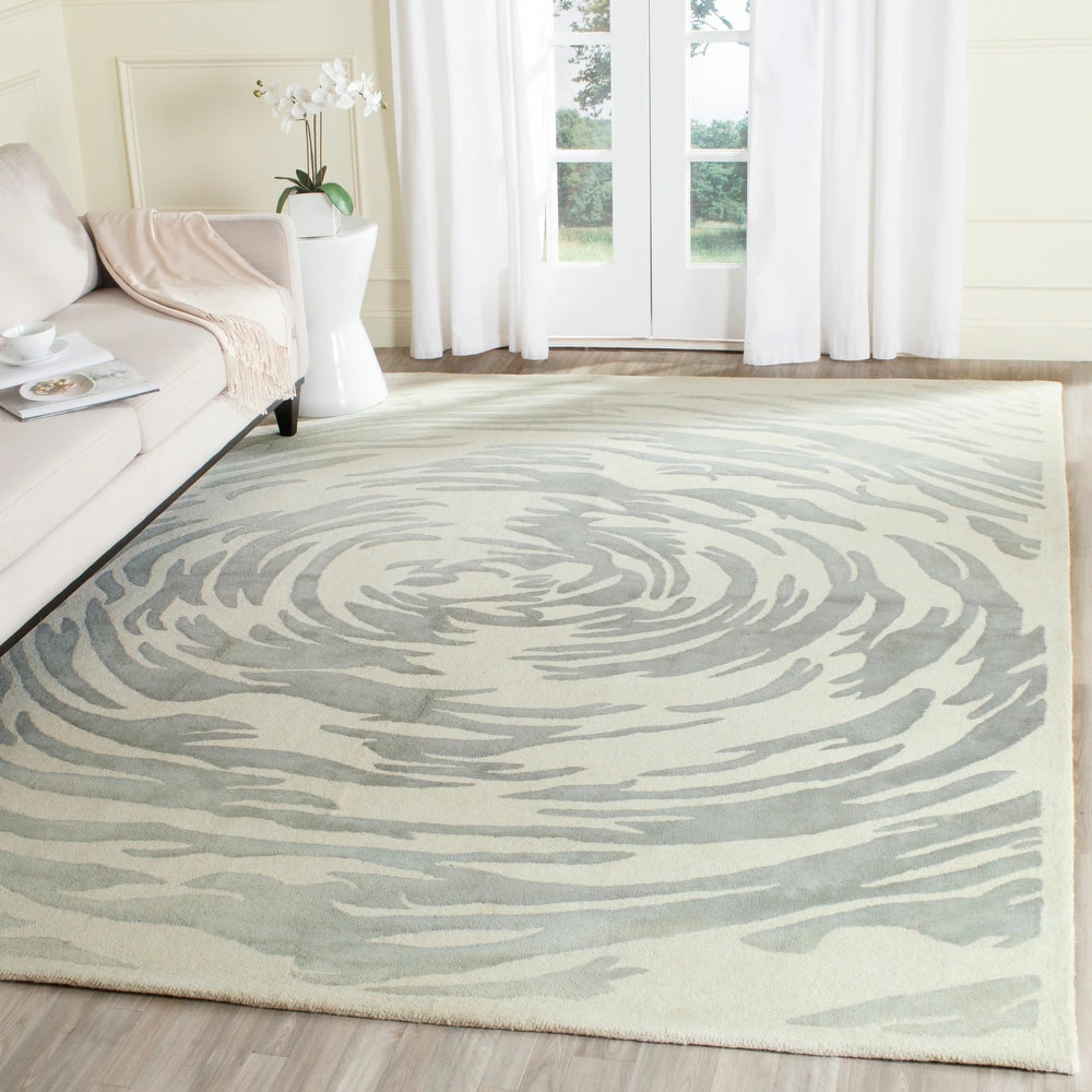 RG-46 Modern Contemporary Floral Viscose Ivory Handtufted Handmade Rug