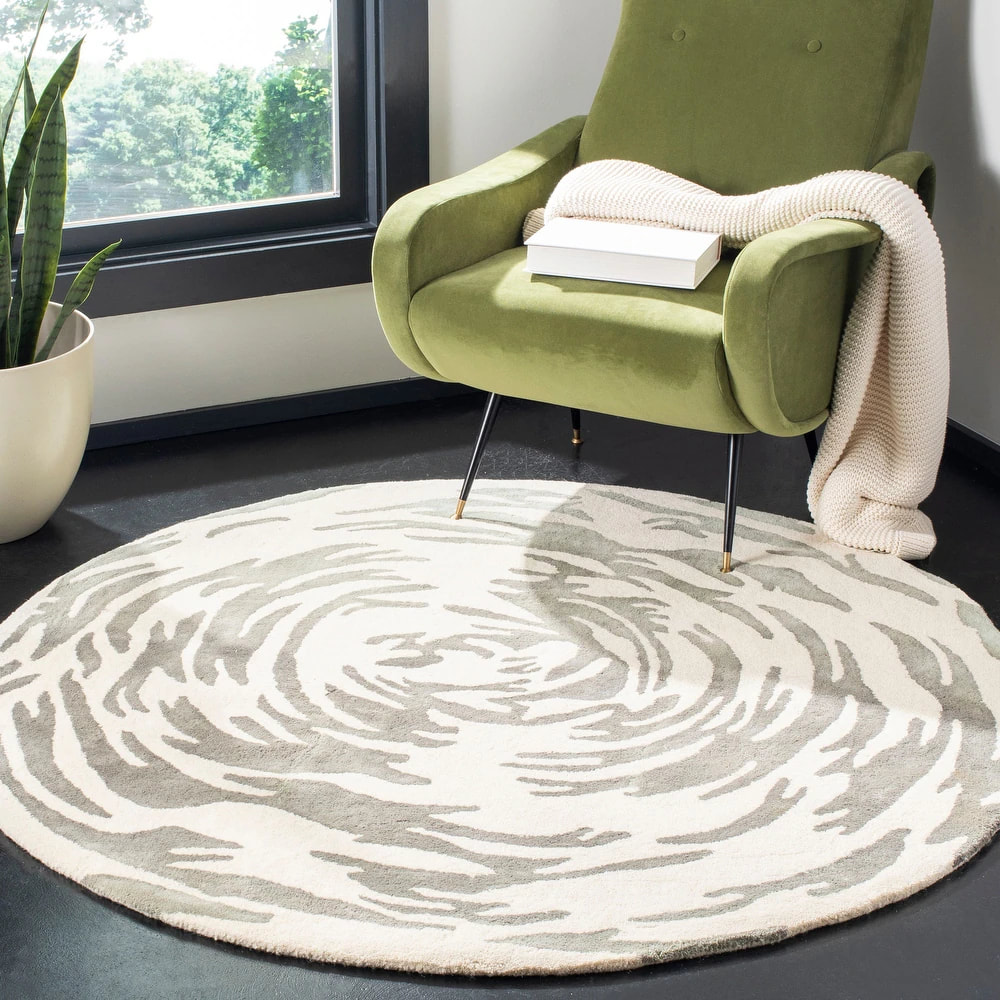 RG-46 Modern Contemporary Floral Viscose Ivory Handtufted Handmade Rug - Image 2