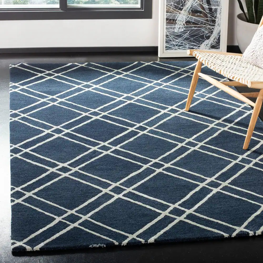 RG-48 Modern Contemporary Geometric Wool Ivory Handtufted Handmade Rug - Image 2