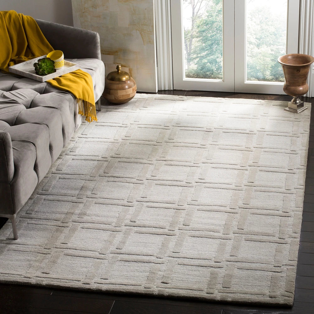 RG-50 Modern Contemporary Geometric Wool & Viscose Gray Handtufted Handmade Rug