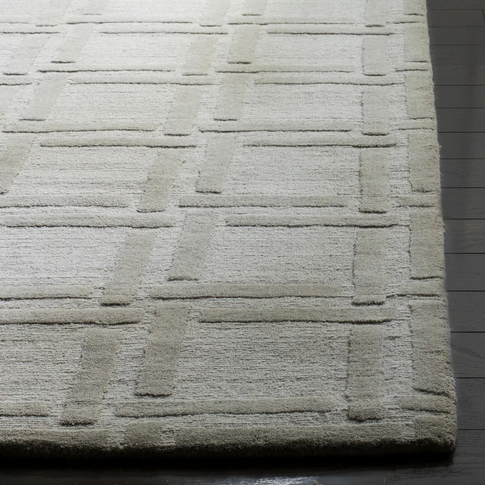 RG-50 Modern Contemporary Geometric Wool & Viscose Gray Handtufted Handmade Rug - Image 2