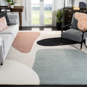 RG-55 Mid-Century Modern Color Block Wool Multi-color Handtufted Handmade Rug