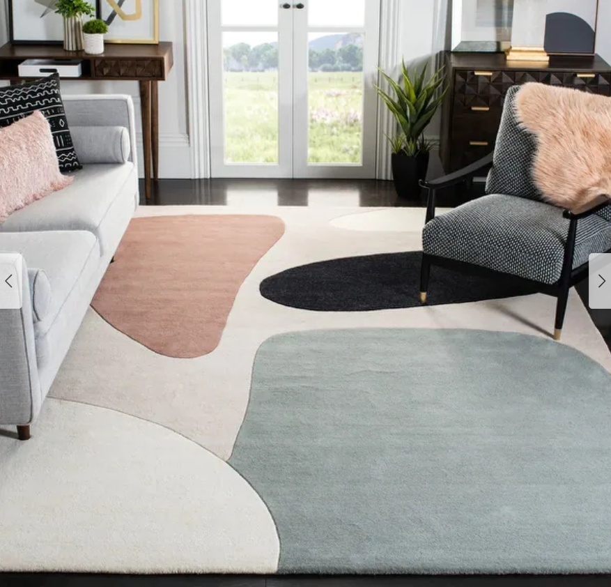 RG-55 Mid-Century Modern Color Block Wool Multi-color Handtufted Handmade Rug