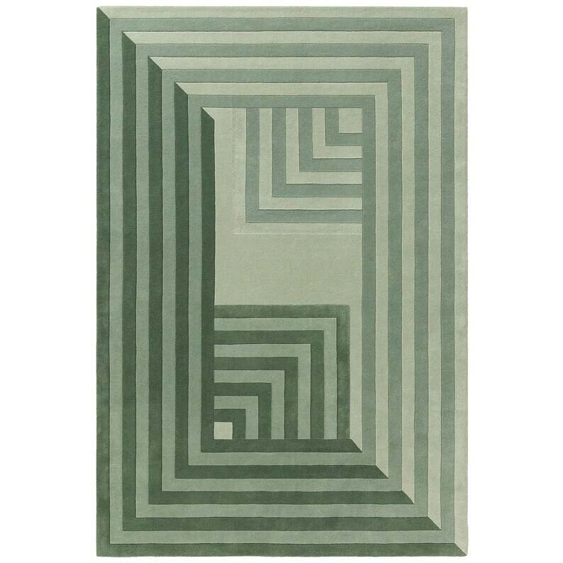 RG-58 Modern Geometric Wool Green Handtufted Handmade Rug - Image 3