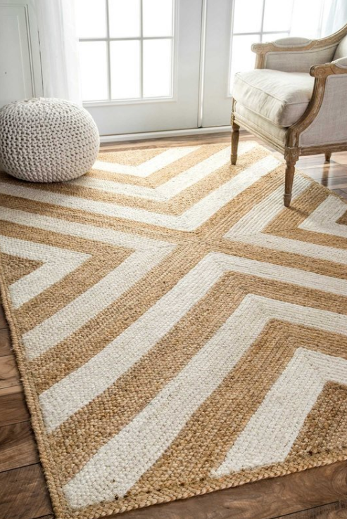 RG-59 Rustic Chevron Jute Natural Handknotted Handmade Rug