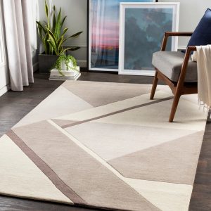 RG-65 Mid-Century Modern Geometric Wool Cream Handtufted Handmade Rug