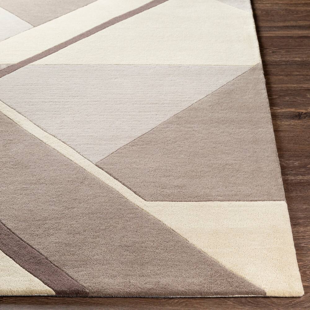 RG-65 Mid-Century Modern Geometric Wool Cream Handtufted Handmade Rug - Image 2