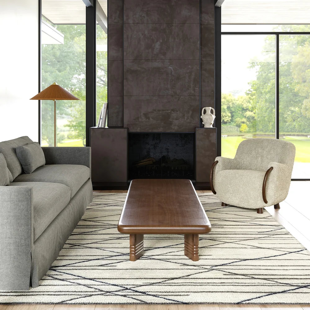 RG-66 Modern Contemporary Striped Wool Ivory Handtufted Handmade Rug